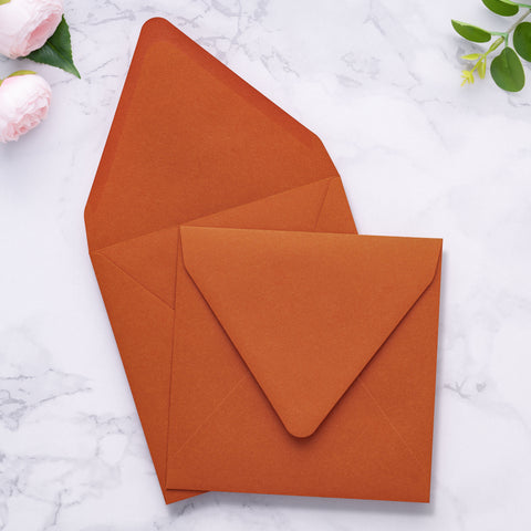 NingsPaper 50 Pieces Burnt Orange Square Envelopes, Euro Flap Black Envelopes