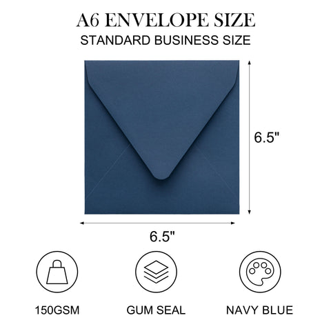 NingsPaper 50 Pieces Navy Blue Square Envelopes, Euro Flap Black Envelopes