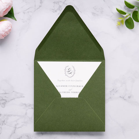 NingsPaper 50 Pieces Olive Green Square Envelopes, Euro Flap Black Envelopes