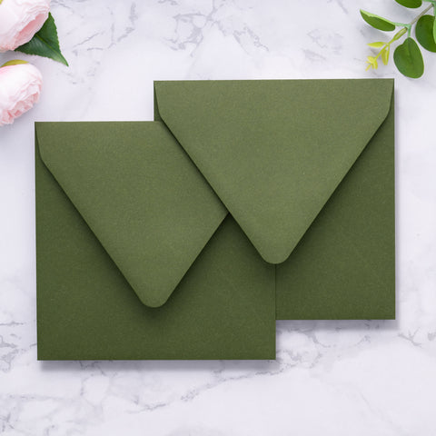 NingsPaper 50 Pieces Olive Green Square Envelopes, Euro Flap Black Envelopes