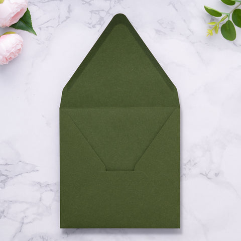NingsPaper 50 Pieces Olive Green Square Envelopes, Euro Flap Black Envelopes