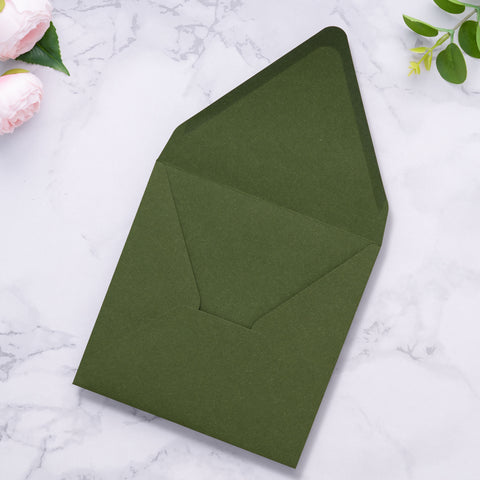 NingsPaper 50 Pieces Olive Green Square Envelopes, Euro Flap Black Envelopes