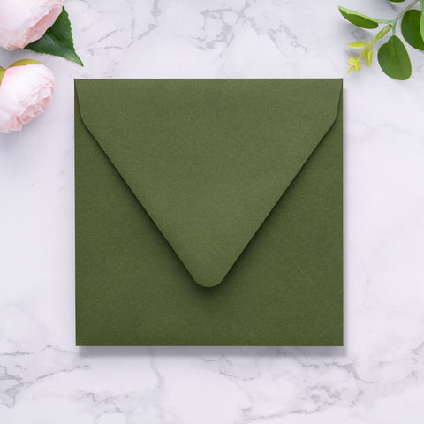 NingsPaper 50 Pieces Olive Green Square Envelopes, Euro Flap Black Envelopes