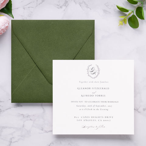 NingsPaper 50 Pieces Olive Green Square Envelopes, Euro Flap Black Envelopes