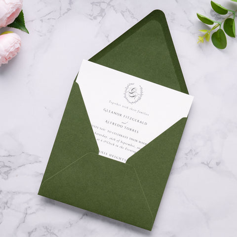 NingsPaper 50 Pieces Olive Green Square Envelopes, Euro Flap Black Envelopes