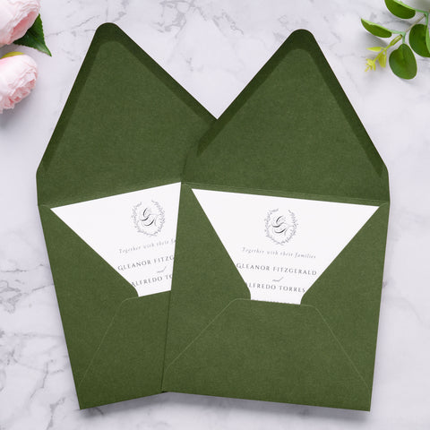 NingsPaper 50 Pieces Olive Green Square Envelopes, Euro Flap Black Envelopes