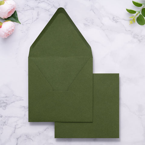 NingsPaper 50 Pieces Olive Green Square Envelopes, Euro Flap Black Envelopes