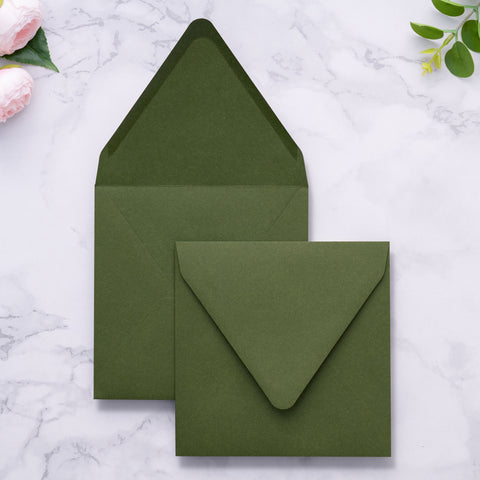 NingsPaper 50 Pieces Olive Green Square Envelopes, Euro Flap Black Envelopes