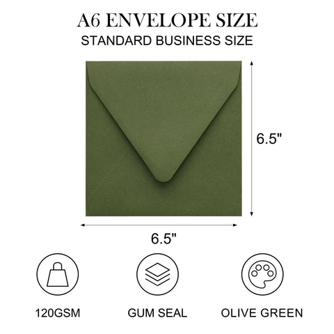 NingsPaper 50 Pieces Olive Green Square Envelopes, Euro Flap Black Envelopes