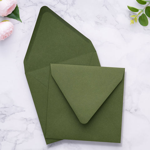 NingsPaper 50 Pieces Olive Green Square Envelopes, Euro Flap Black Envelopes