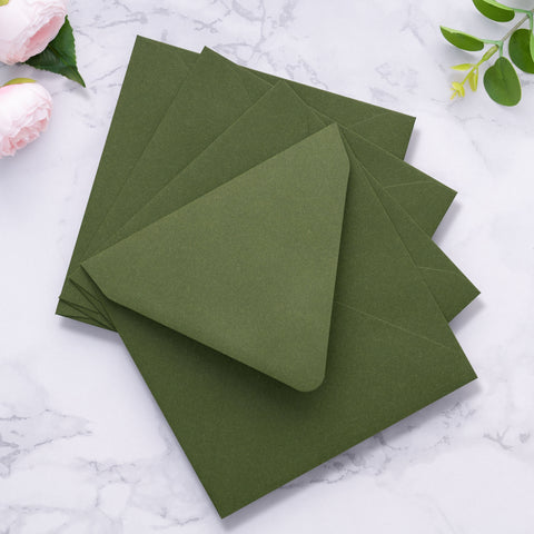 NingsPaper 50 Pieces Olive Green Square Envelopes, Euro Flap Black Envelopes