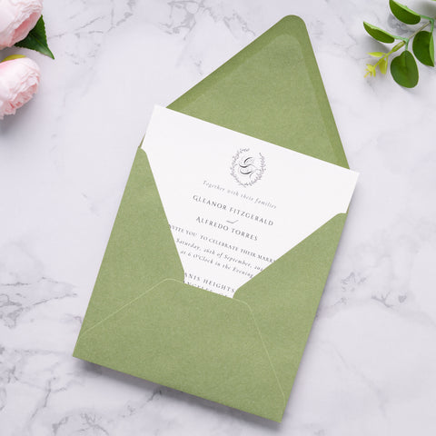 NingsPaper 50 Pieces Sage Green Square Envelopes, Euro Flap Black Envelopes