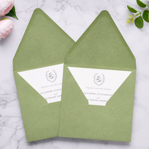 NingsPaper 50 Pieces Sage Green Square Envelopes, Euro Flap Black Envelopes