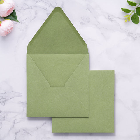 NingsPaper 50 Pieces Sage Green Square Envelopes, Euro Flap Black Envelopes
