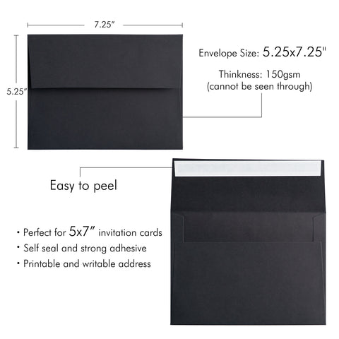 NingsPaper 50 Pieces  A7 5 x 7'' Black Self Seal Envelopes