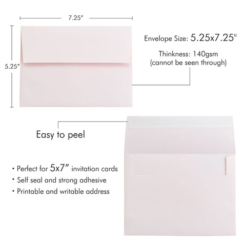 NingsPaper 50 Pieces  A7 5 x 7'' Blush Pink Self Seal Envelopes