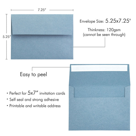 NingsPaper 50 Pieces  A7 5 x 7'' Dusty Blue Self Seal Envelopes