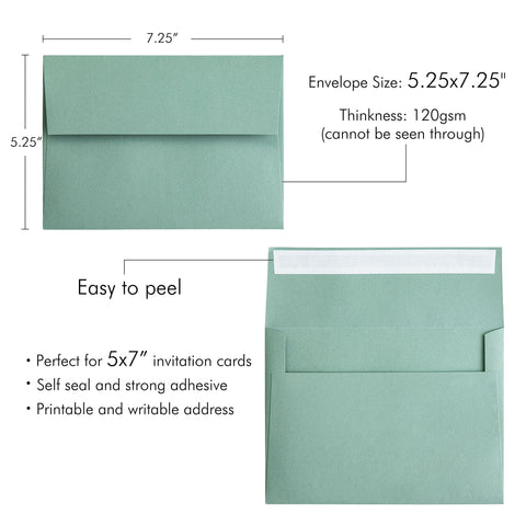 NingsPaper 50 Pieces  A7 5 x 7'' Light Sage Green Self Seal Envelopes