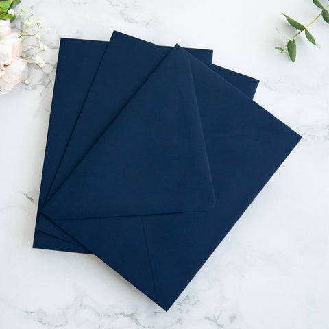 NingsPaper 50 Pieces Navy Blue Floral Liner Euro Flap Envelopes for  Wedding Invitation Card