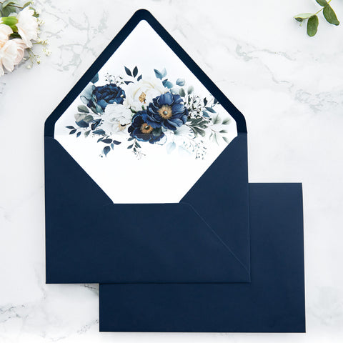 NingsPaper 50 Pieces  A7 Envelopes, Euro Flap Liner 5x7 Navy Blue Envelopes