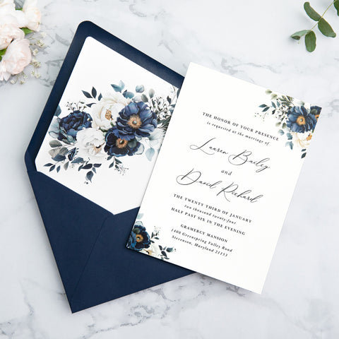 NingsPaper 50 Pieces  A7 Envelopes, Euro Flap Liner 5x7 Navy Blue Envelopes