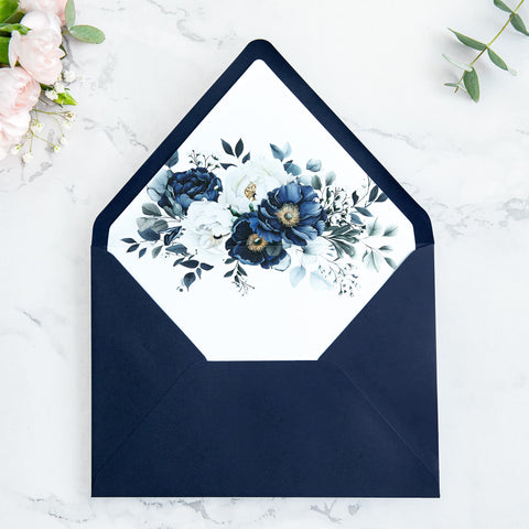 NingsPaper 50 Pieces  A7 Envelopes, Euro Flap Liner 5x7 Navy Blue Envelopes