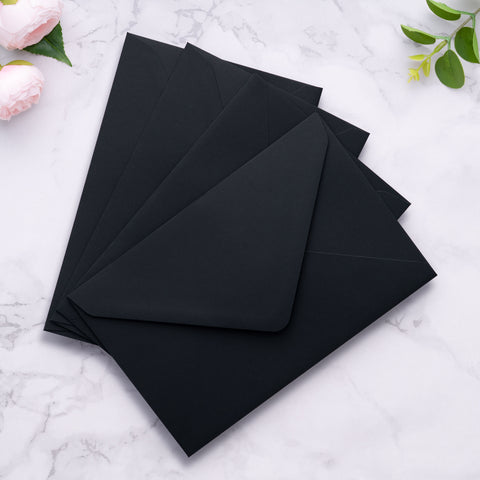 NingsPaper A9 Envelopes, 5.75 x 8.75'' Black Wedding Mailing Envelopes