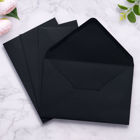 NingsPaper A9 Envelopes, 5.75 x 8.75'' Black Wedding Mailing Envelopes