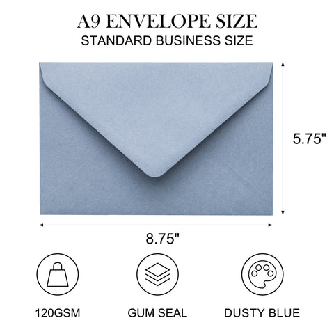 NingsPaper A9 Envelopes, 5.75 x 8.75'' Dusty Blue Wedding Mailing Envelopes