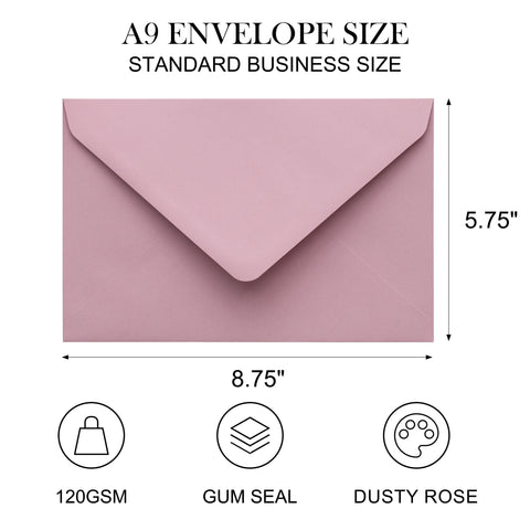 NingsPaper A9 Envelopes, 5.75 x 8.75'' Dusty Rose Wedding Mailing Envelopes