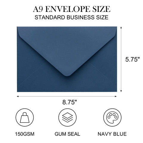 NingsPaper A9 Envelopes, 5.75 x 8.75'' Navy Blue Wedding Mailing Envelopes