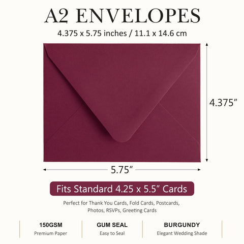 NingsPaper 50 Pieces Burgundy A2 Envelopes for 4.25×5.5 Cards