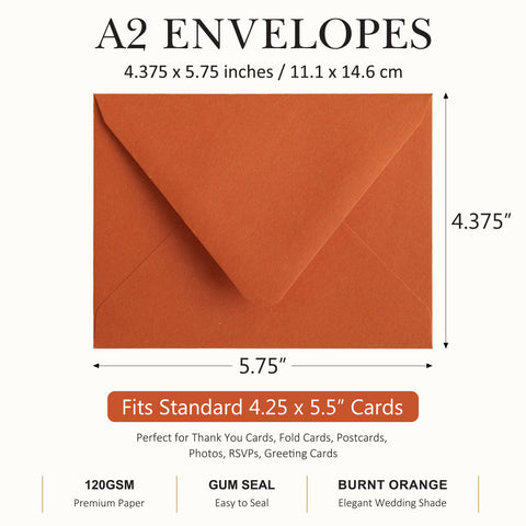 NingsPaper 50 Pieces Burnt Orange A2 Envelopes for 4.25×5.5 Cards