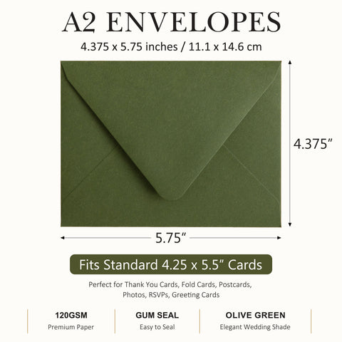 NingsPaper 50 Pieces Olive Green A2 Envelopes for 4.25×5.5 Cards