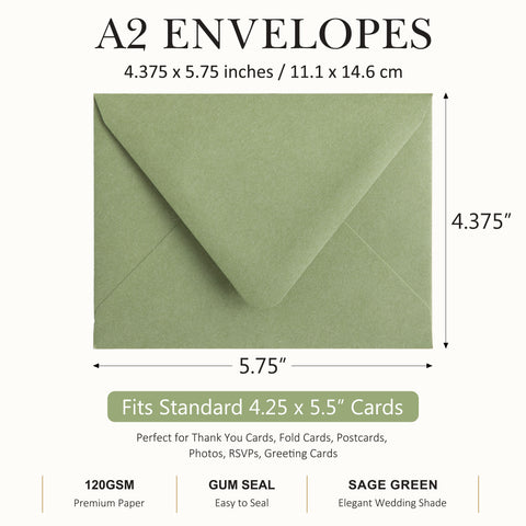 NingsPaper 50 Pieces Sage Green A2 Envelopes for 4.25×5.5 Cards