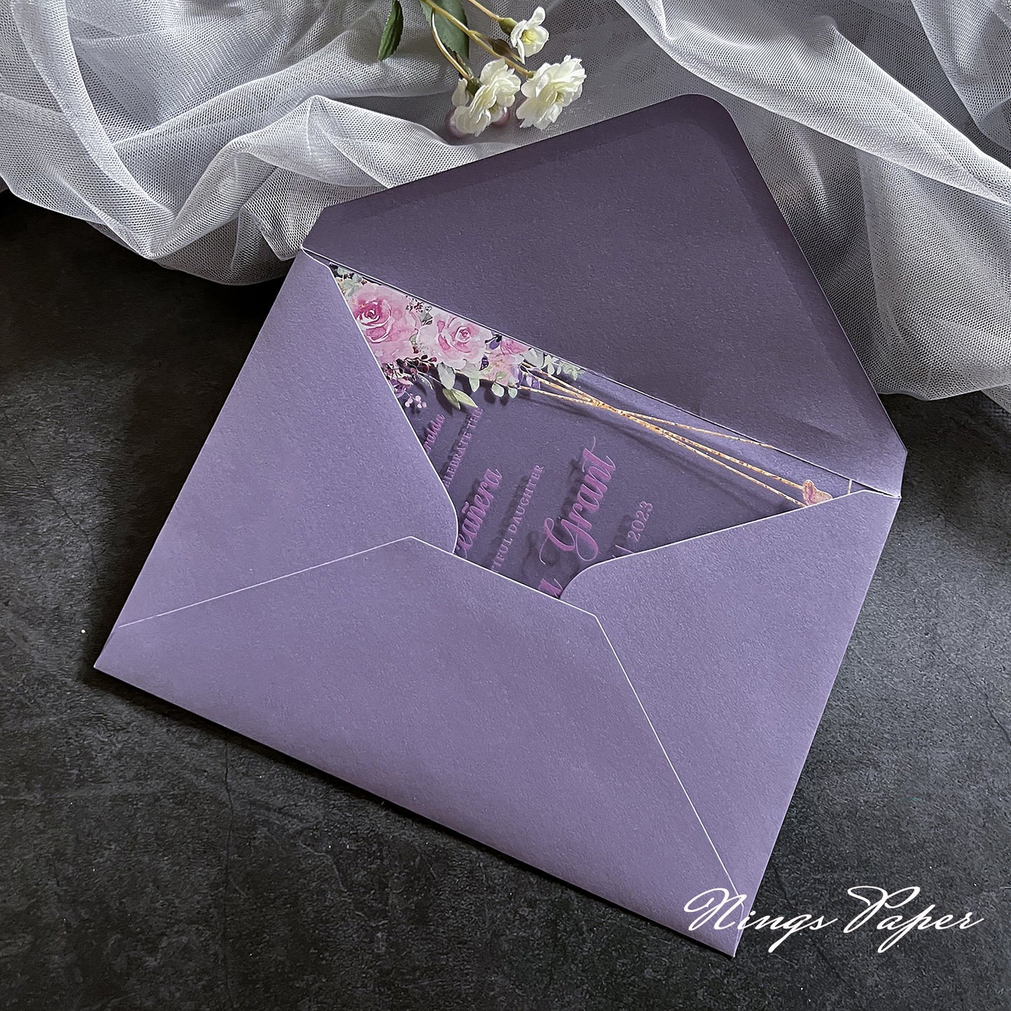 1mm/0.04" Lilac Acrylic Quinceanera Invitation Cards with Envelopes