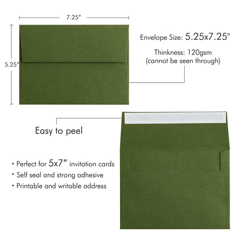 NingsPaper 50 Pieces  A7 5 x 7'' Olive Green Self Seal Envelopes