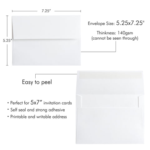 NingsPaper 50 Pieces  A7 5 x 7'' White Self Seal Envelopes