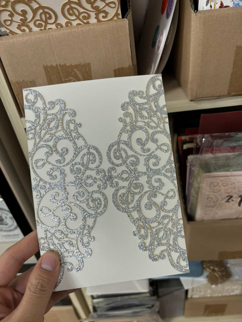 60 Pcs silver laser cut card+ribbon