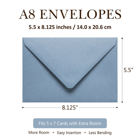 NingsPaper 50 Pieces A8 Envelopes, Large 5x7 Dusty Blue Envelopes