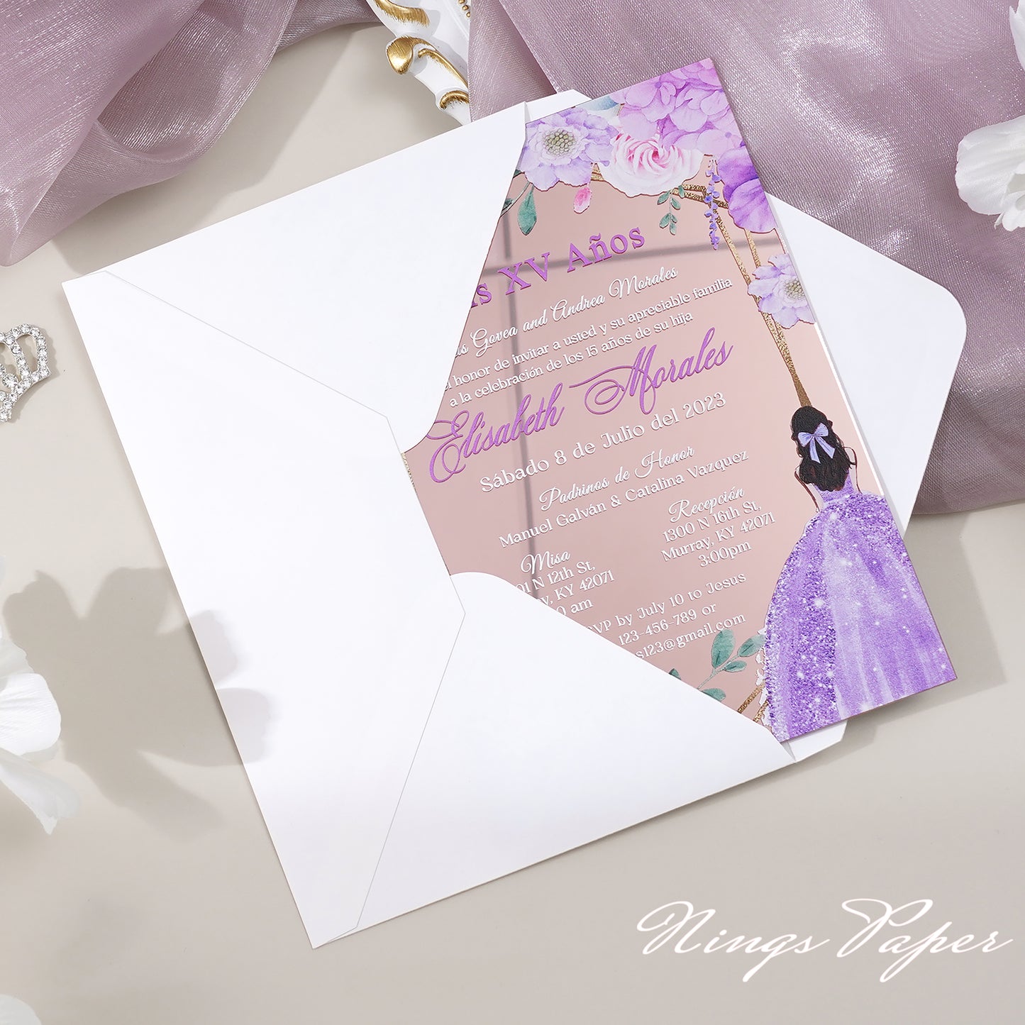 XV Años Invitations, Rose Gold Mirror Quinceañera Invitation Cards with Envelope-2mm/0.7"