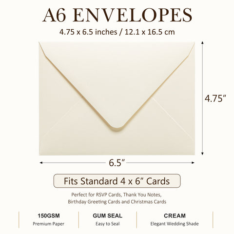 NingsPaper 50 Pieces Cream A6 Envelopes 4 x 6 Envelopes with Gold Stickers