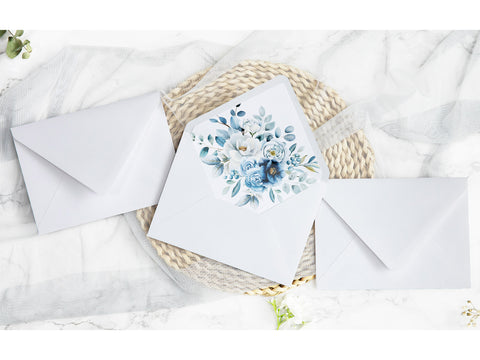 NingsPaper 50 Pieces  Dusty Blue Floral Liner Euro Flap White Envelopes for  Wedding Invitation Card