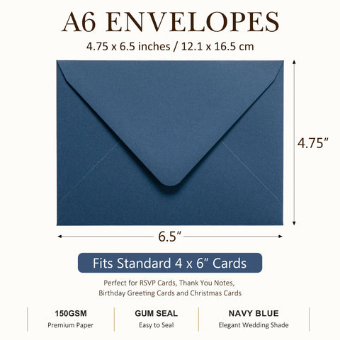 NingsPaper 50 Pieces Navy Blue A6 Envelopes 4 x 6 Envelopes with Gold Stickers