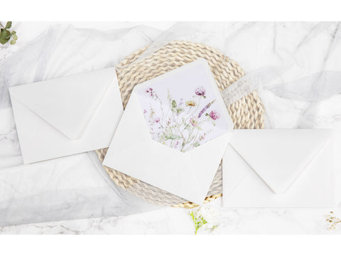 NingsPaper 50 Pieces Ivory Wild Flowers Liner Euro Flap Envelopes for  Wedding Invitation Card