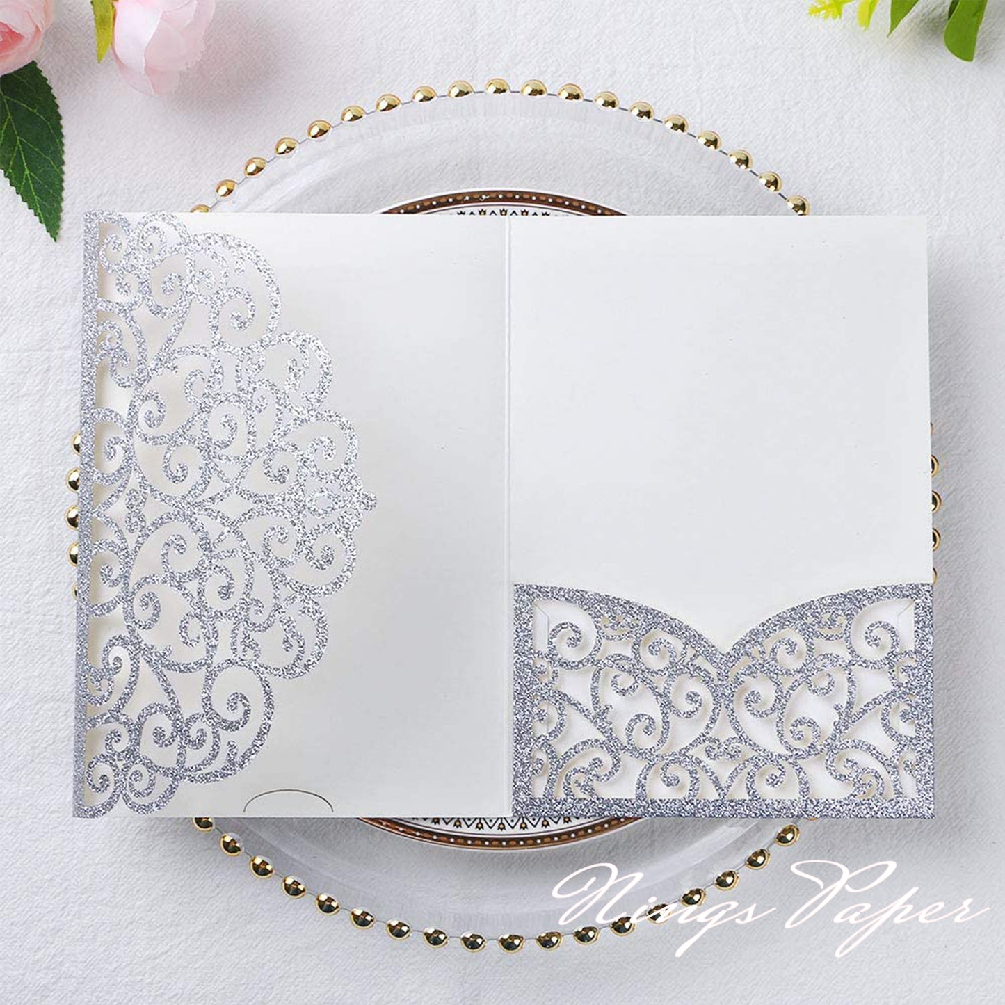 Sample Order Triple-Fold Laser Cut Invitation Cards with Envelopes