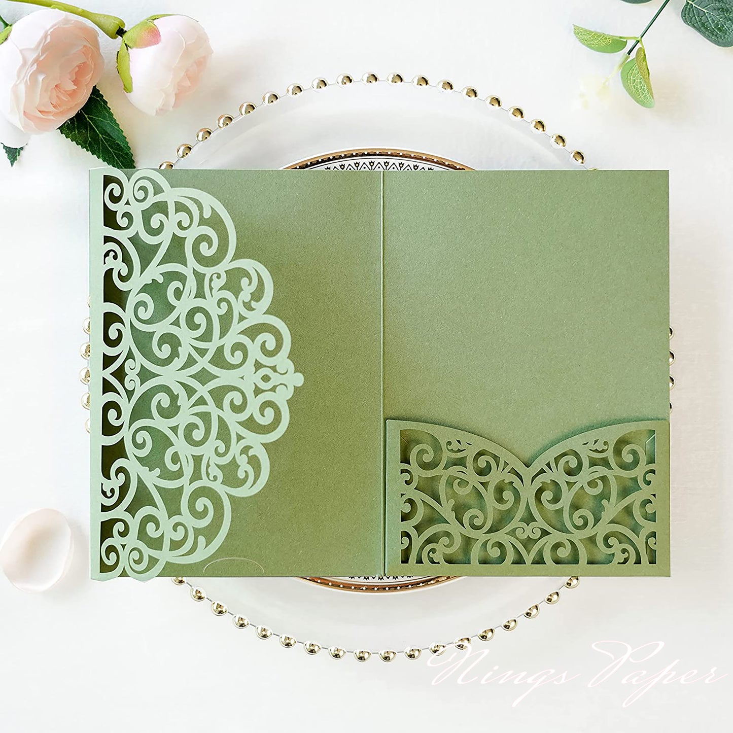 Sample Order Triple-Fold Laser Cut Invitation Cards with Envelopes