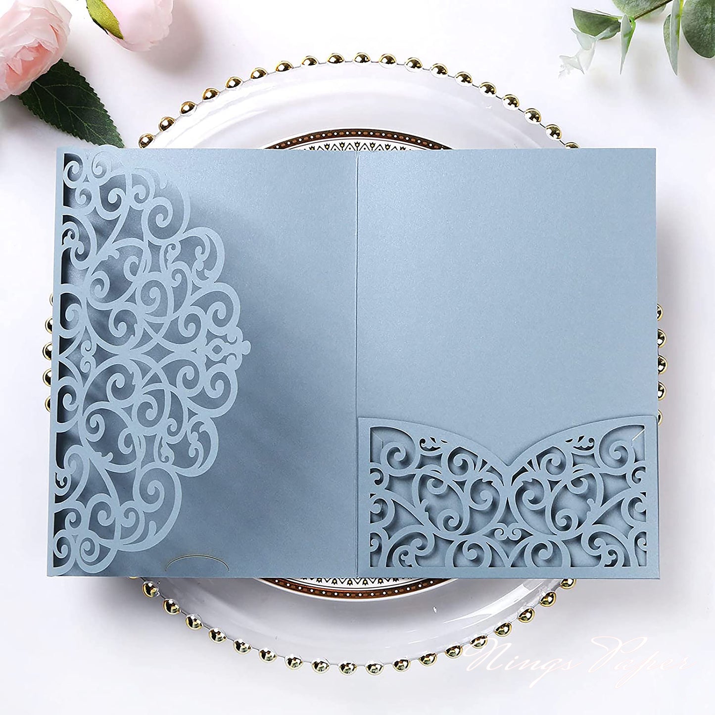 Sample Order Triple-Fold Laser Cut Invitation Cards with Envelopes