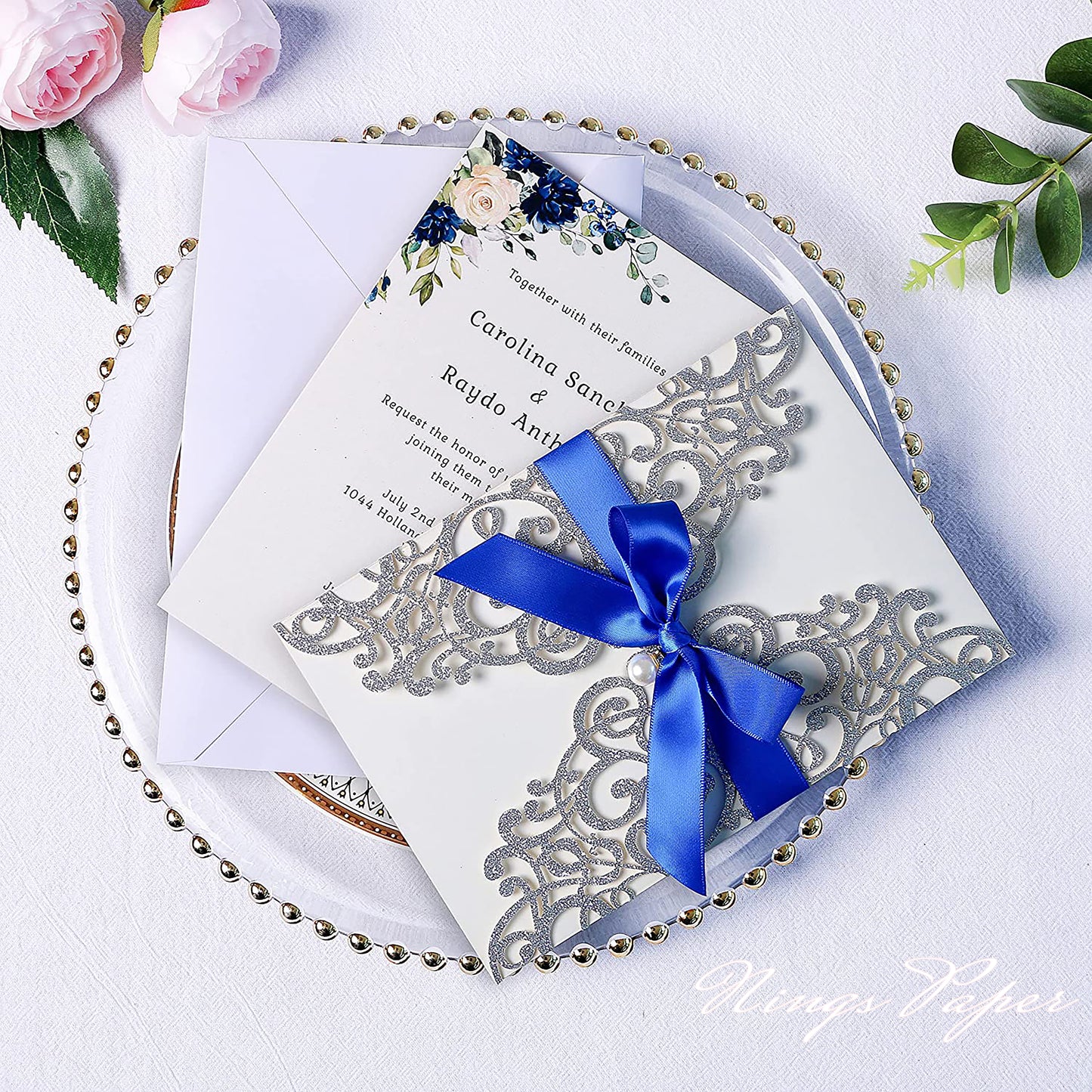 Sample Order Laser Cut  Invitation Cards with Envelopes, Bow-knot