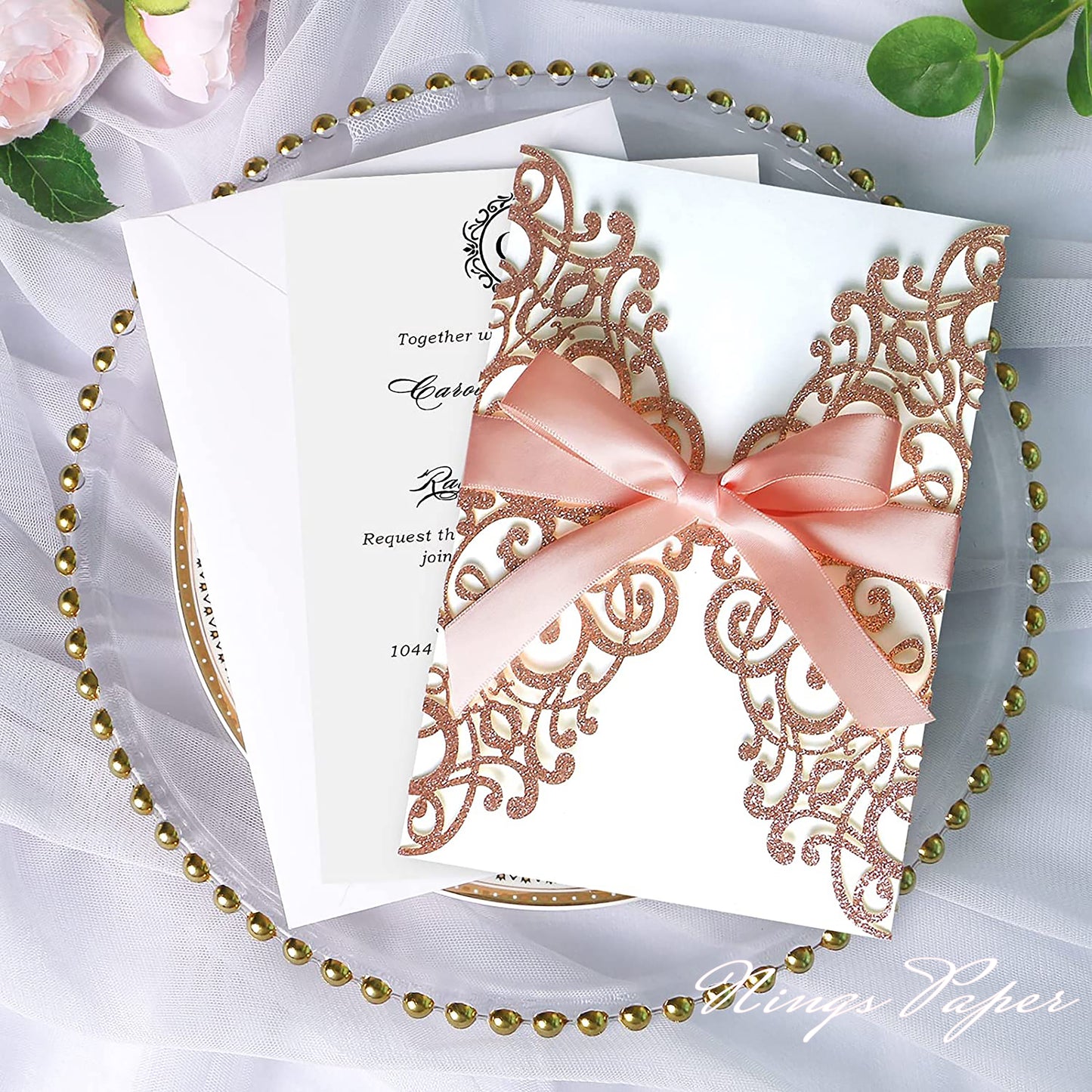 Sample Order Laser Cut  Invitation Cards with Envelopes, Bow-knot